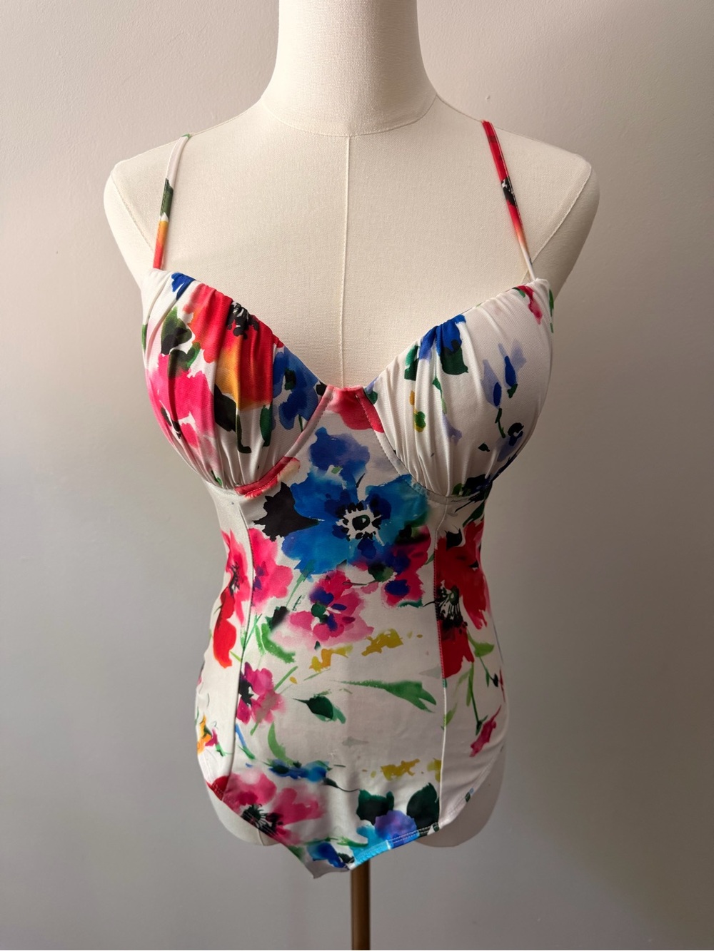 Floral Printed White Spaghetti-Strap Tank Top
